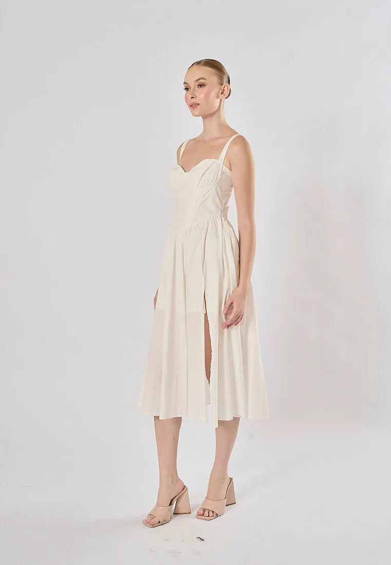 Gabriel White Sweetheart Neckline Sleeveless Side Slit Midi Dress