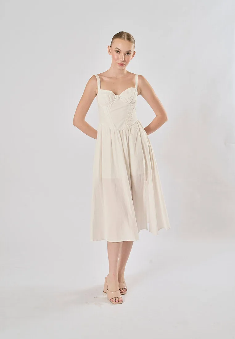 Gabriel White Sweetheart Neckline Sleeveless Side Slit Midi Dress