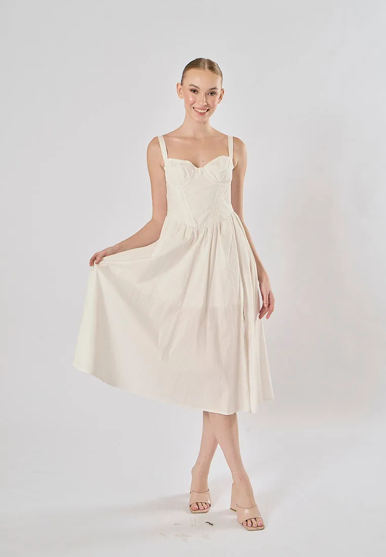 Gabriel White Sweetheart Neckline Sleeveless Side Slit Midi Dress