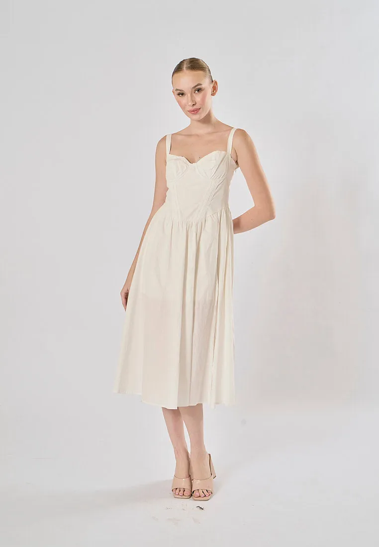 Gabriel White Sweetheart Neckline Sleeveless Side Slit Midi Dress