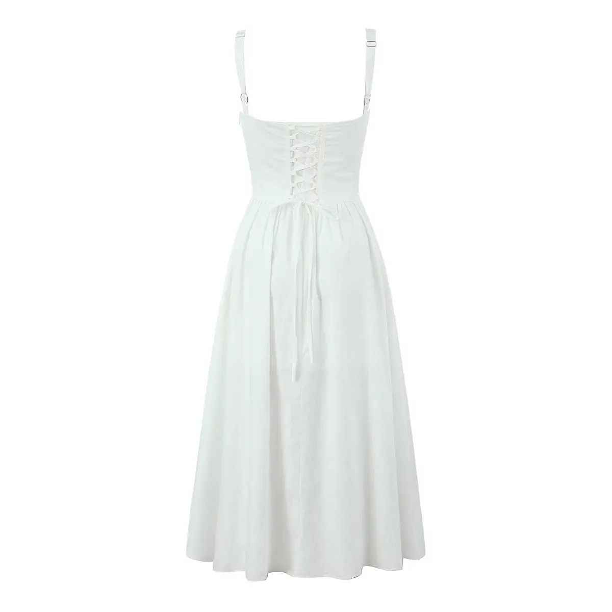 Gabriel White Sweetheart Neckline Sleeveless Side Slit Midi Dress