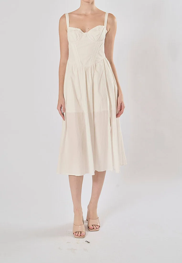 Gabriel White Sweetheart Neckline Sleeveless Side Slit Midi Dress