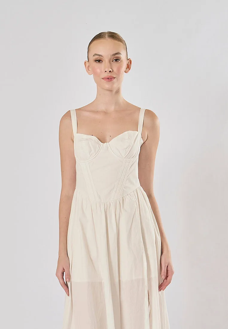 Gabriel White Sweetheart Neckline Sleeveless Side Slit Midi Dress
