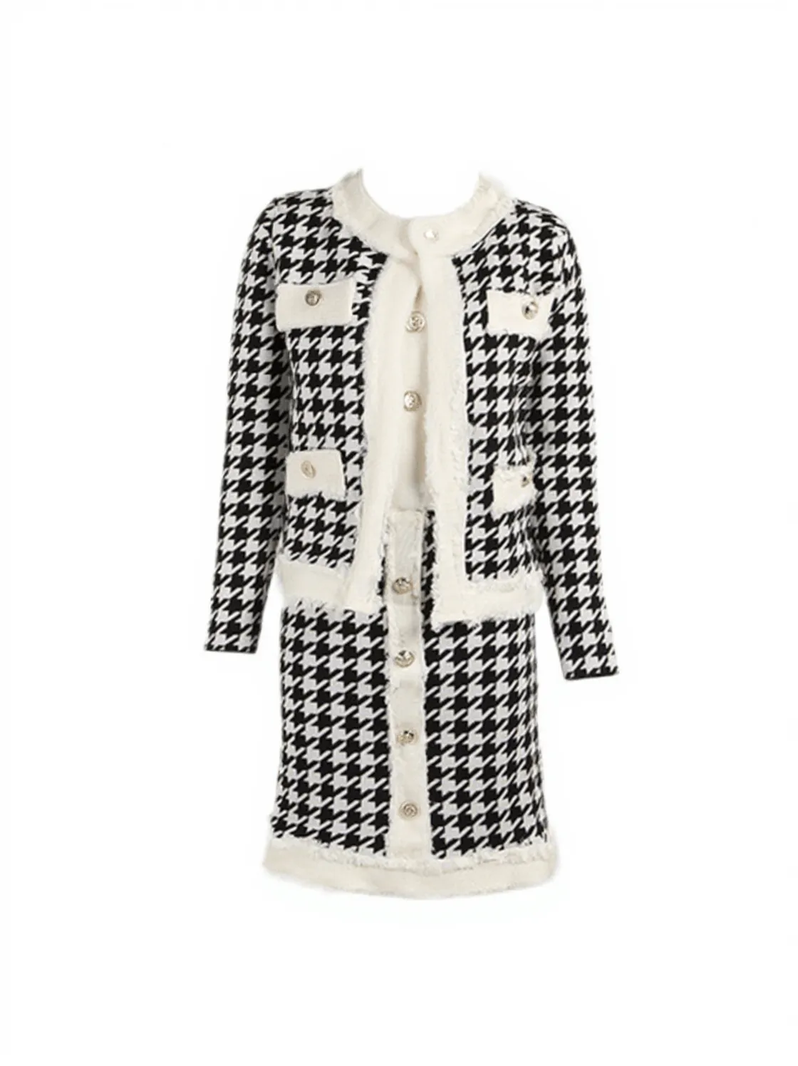 Gavi Houndstooth Knitted Skirt Set