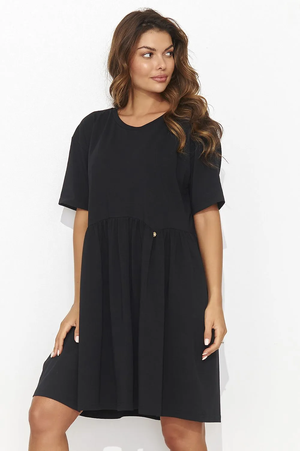 Gold-Embellished Casual Mini Dress