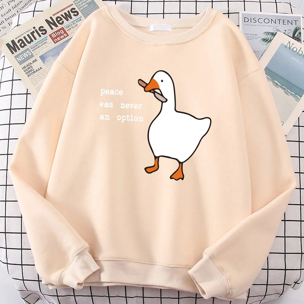 Goose Print Long Sleeves Kawaii Cartoons Pullovers