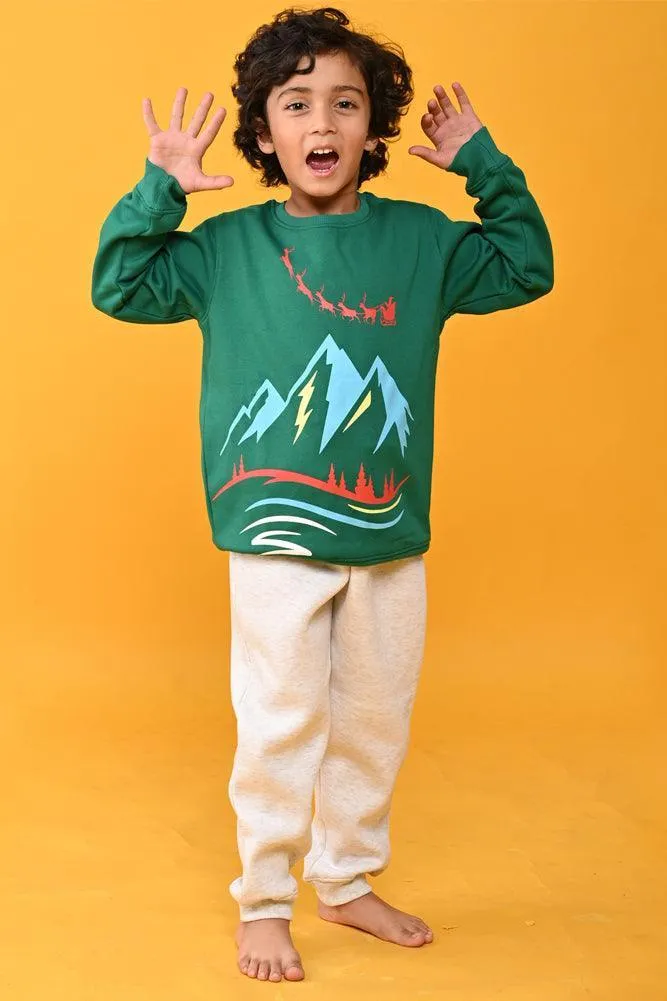 GREEN CHRISTMAS SWEATSHIRT JOGGER SET - GREEN/GREY