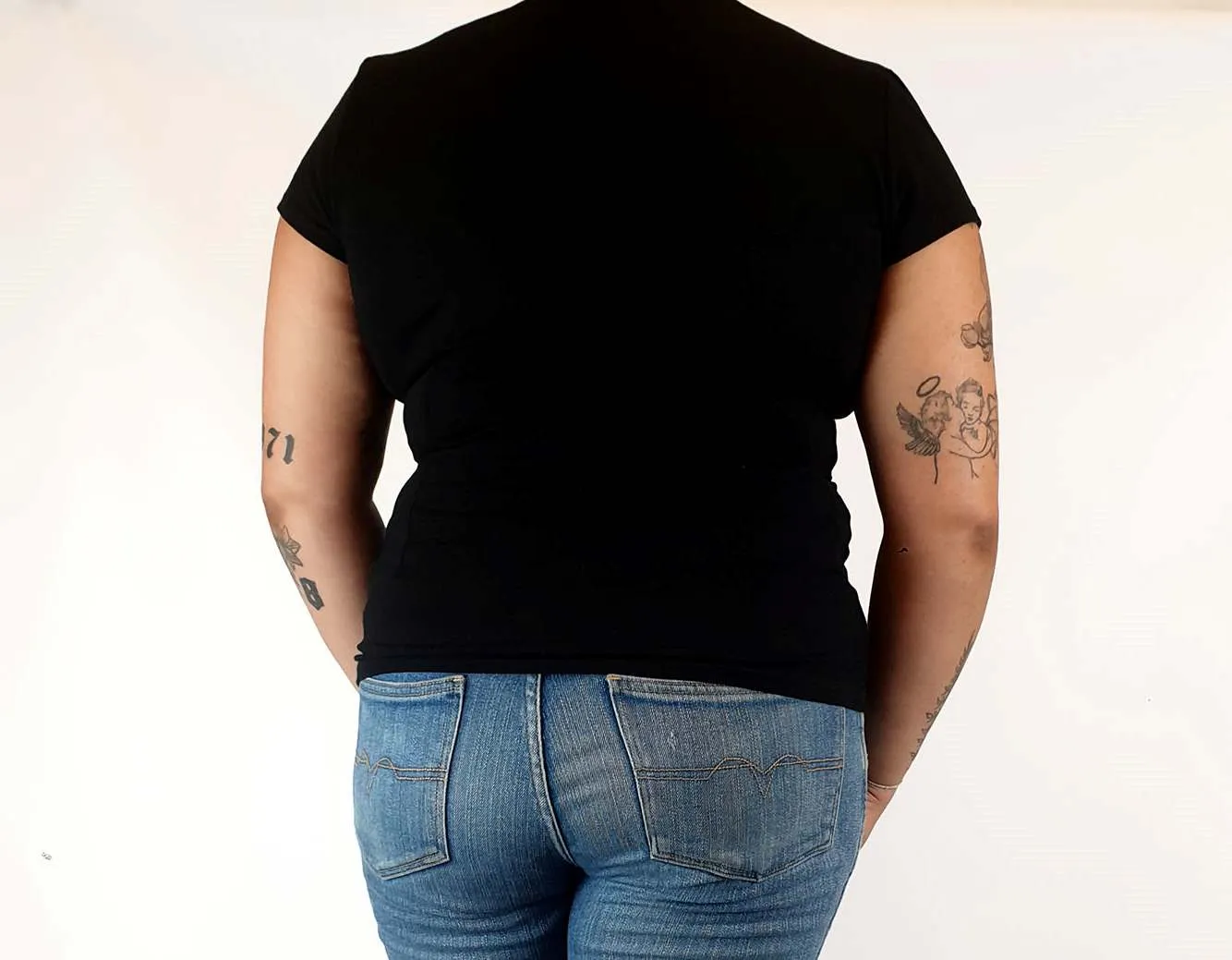 Gwyllem black wrap style top with cute side buttons side 16