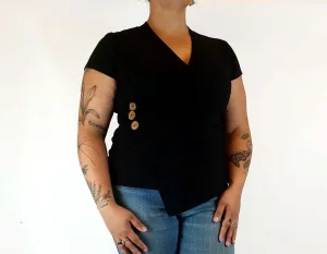 Gwyllem black wrap style top with cute side buttons side 16