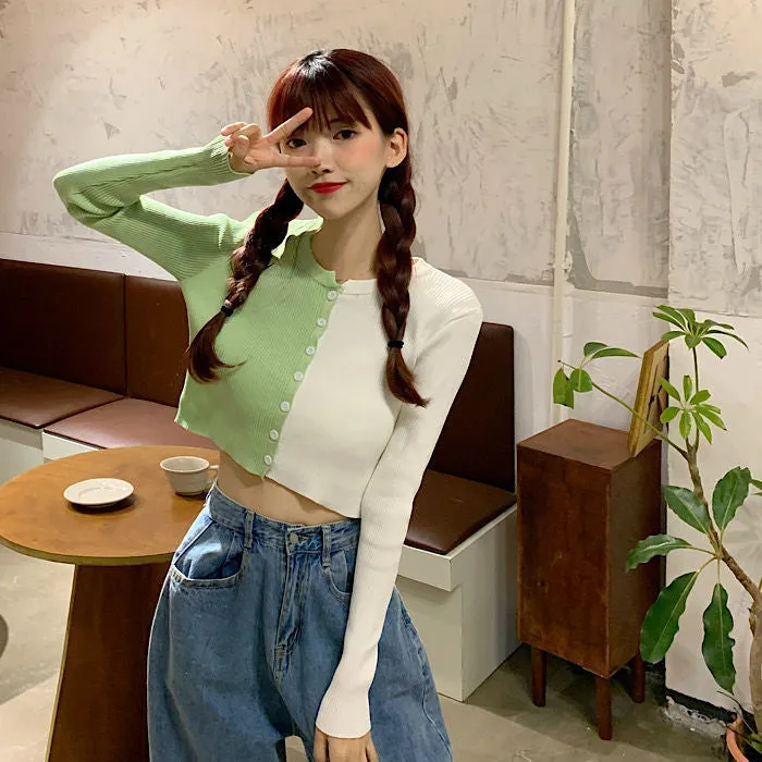 Half Colors Combination Slim Cardigan Sweater