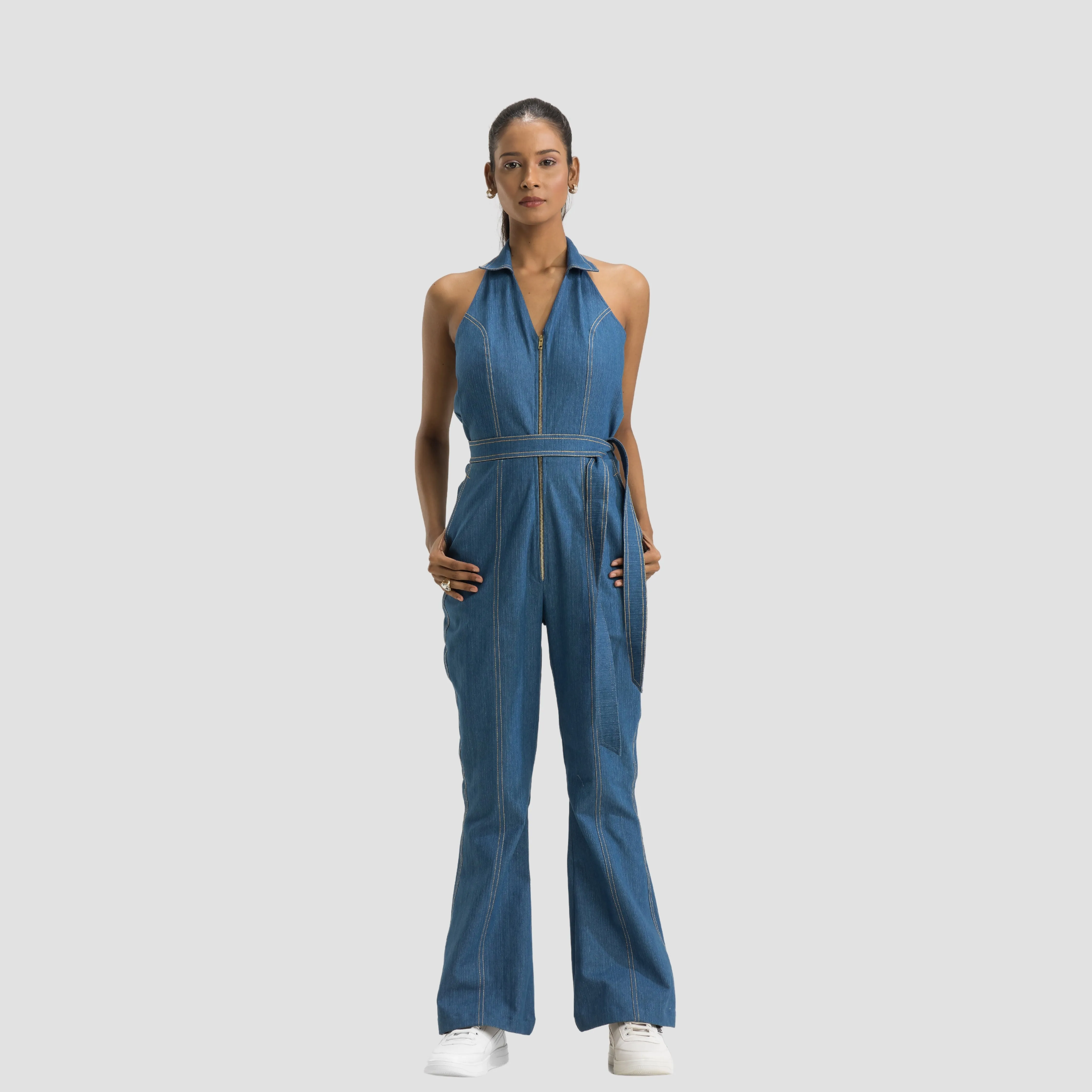 Halter Neck Denim Overalls