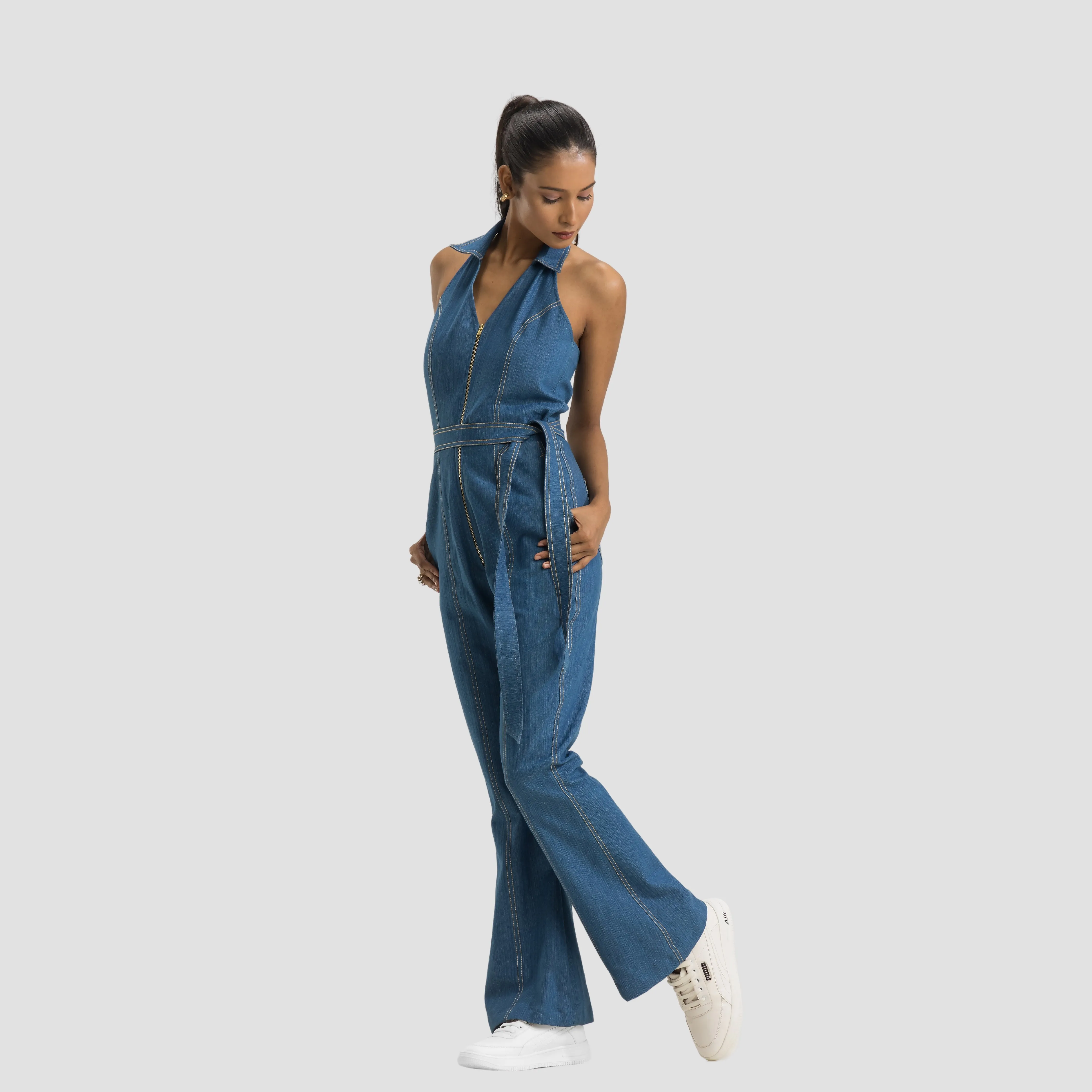 Halter Neck Denim Overalls