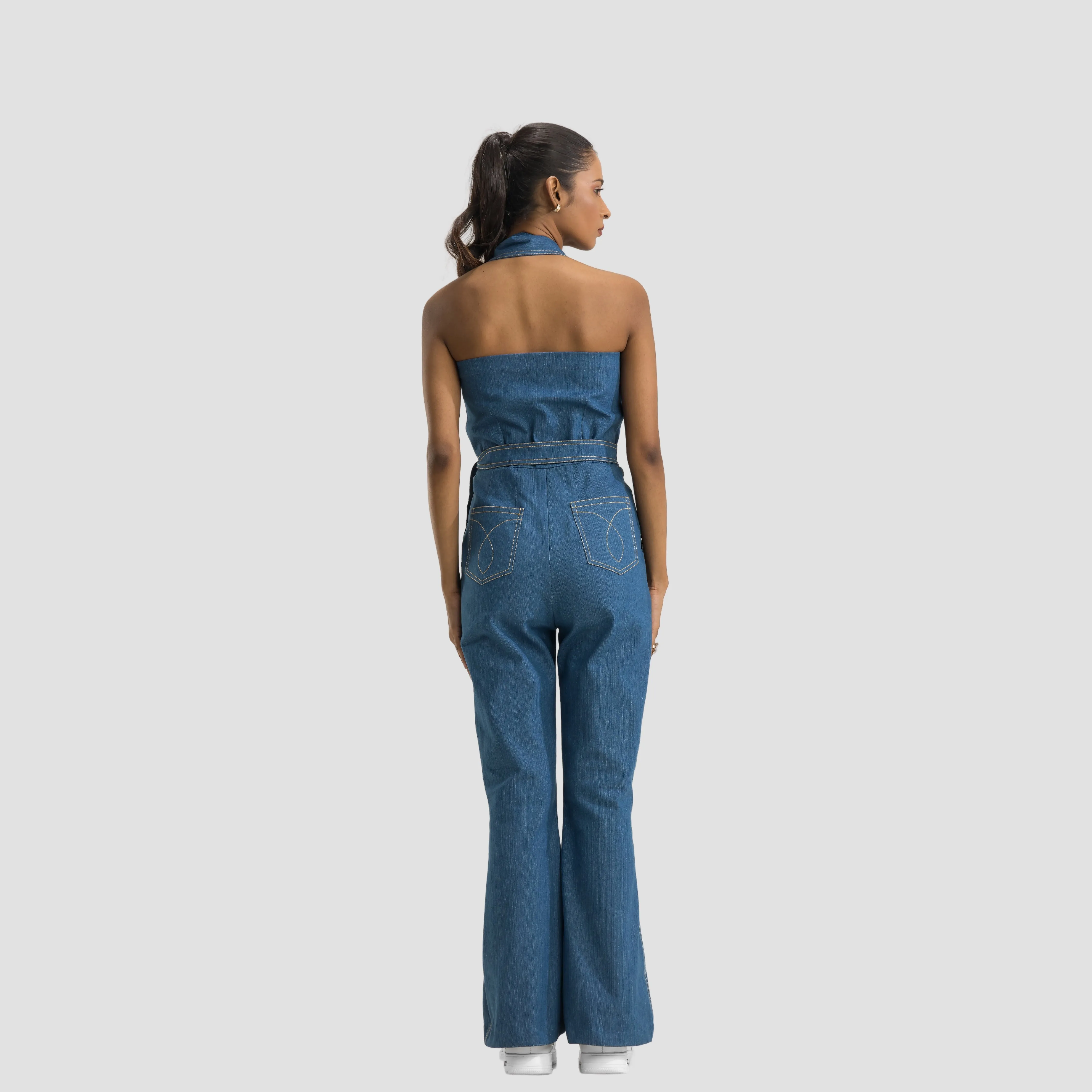 Halter Neck Denim Overalls