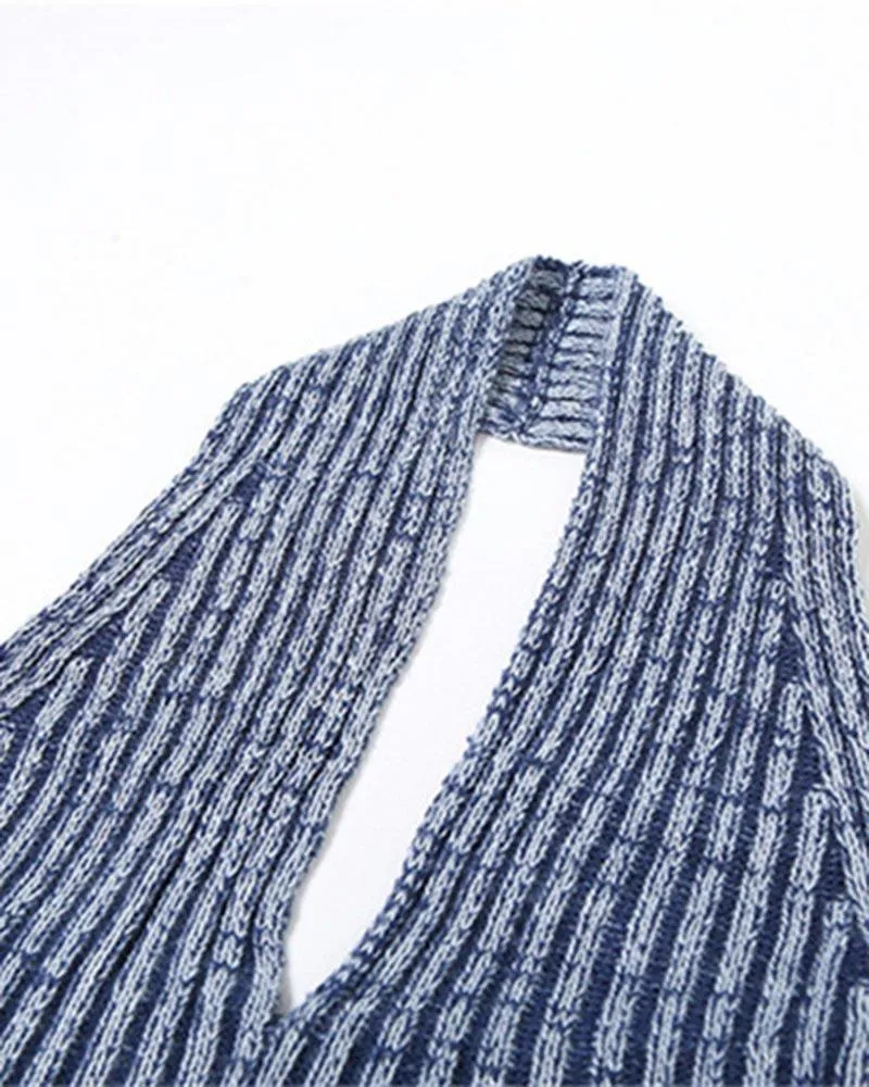 Halter Ribbed Knit Long Pant Coords