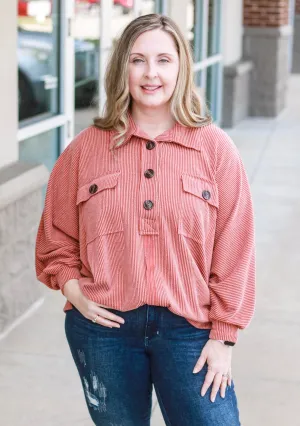 Hanging On to Forever Ribbed Pullover in Cinnamon