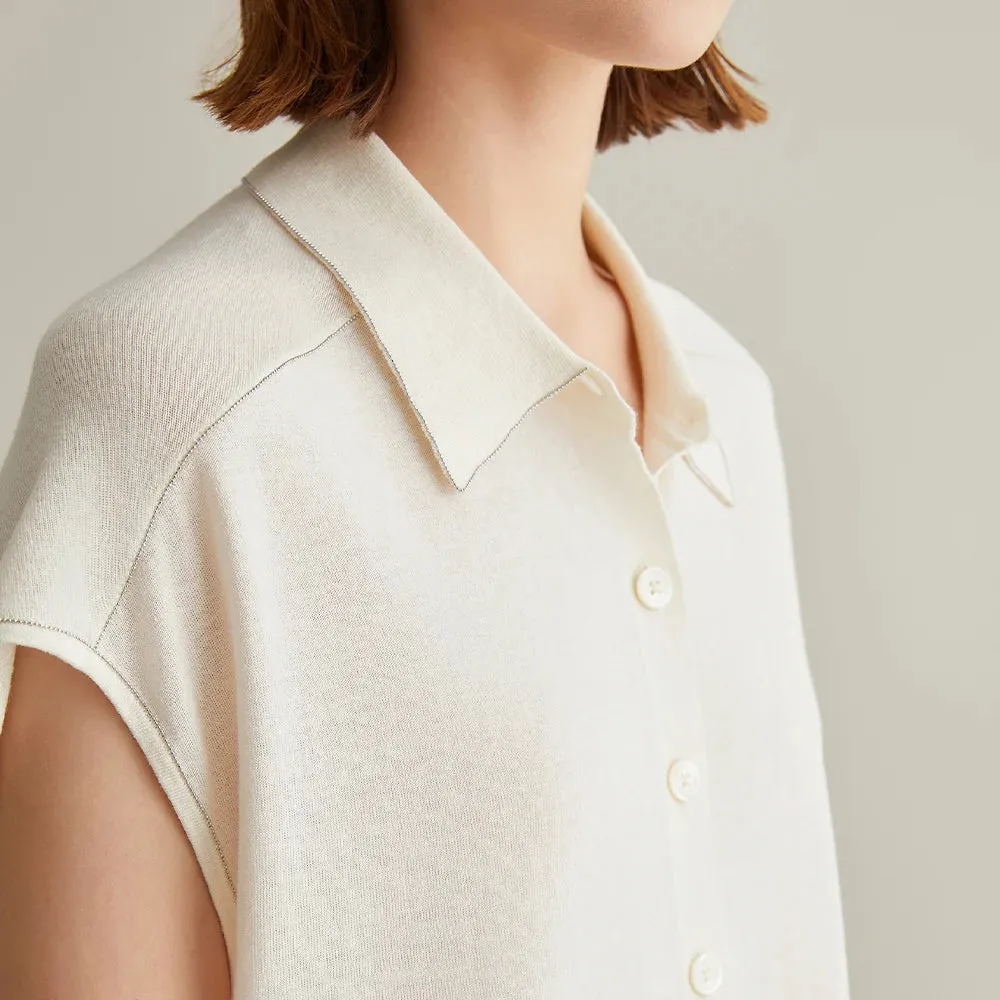 Harriet – Silk-Blend Linen Polo Blouse