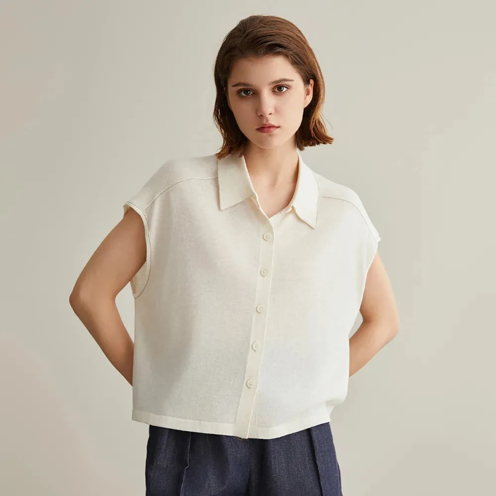 Harriet – Silk-Blend Linen Polo Blouse
