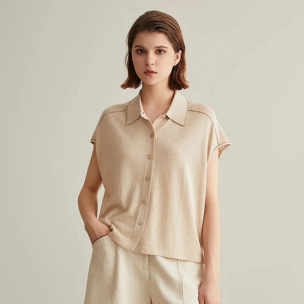 Harriet – Silk-Blend Linen Polo Blouse