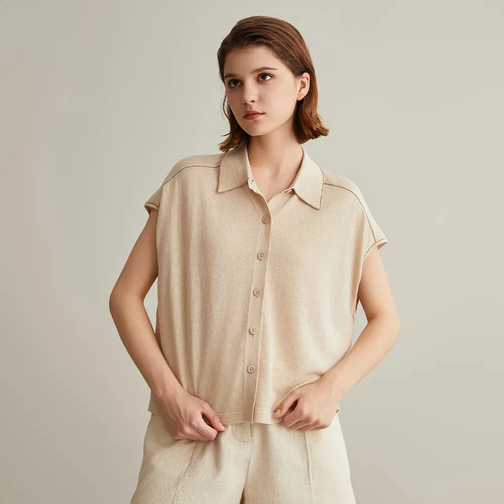 Harriet – Silk-Blend Linen Polo Blouse