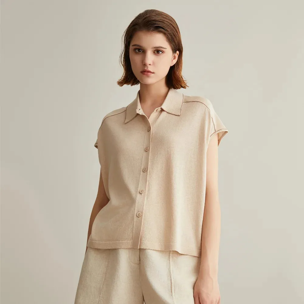Harriet – Silk-Blend Linen Polo Blouse