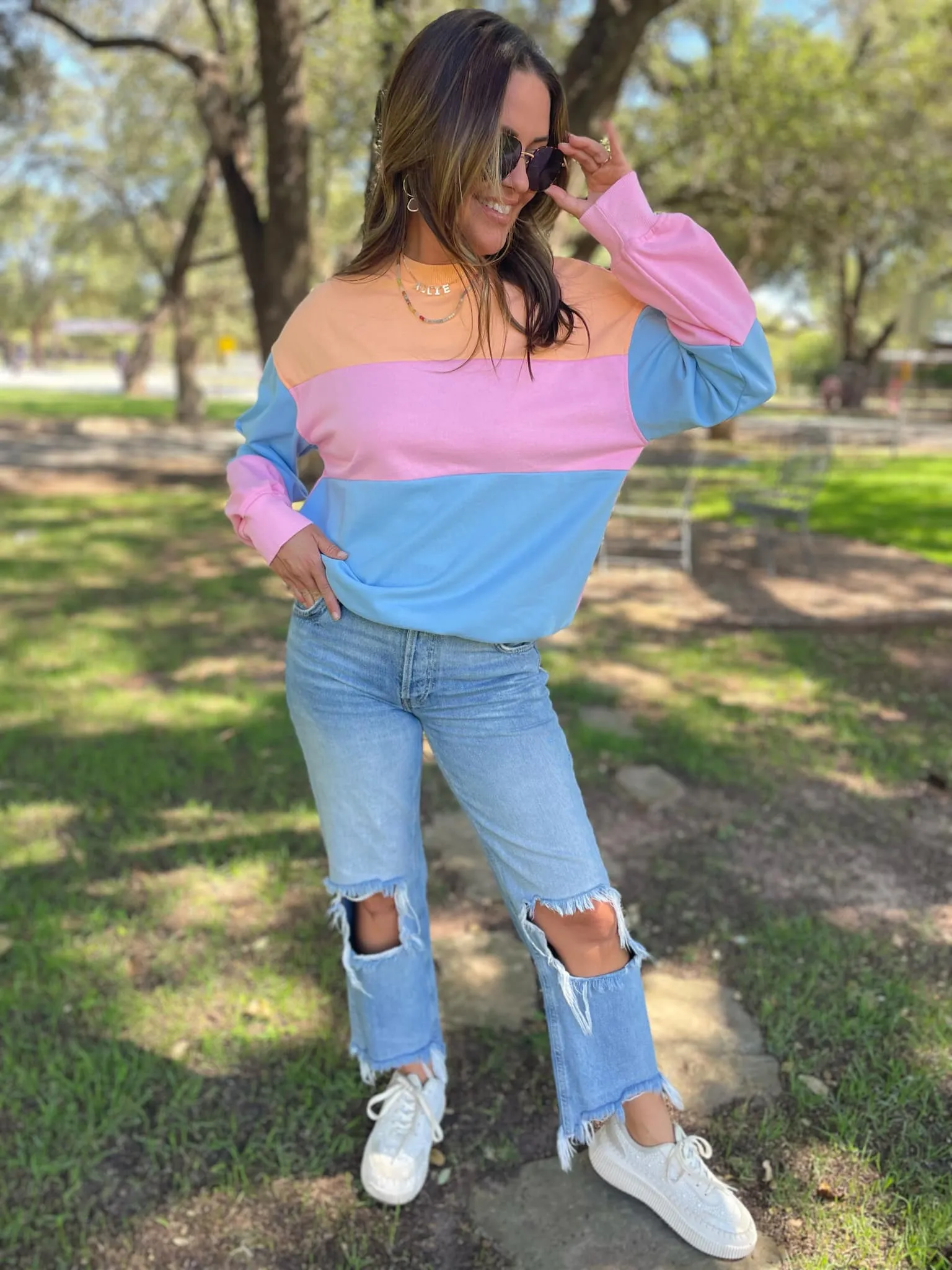 Hazel Blues® |  Finnley Colorblock Pullover in Four Colors