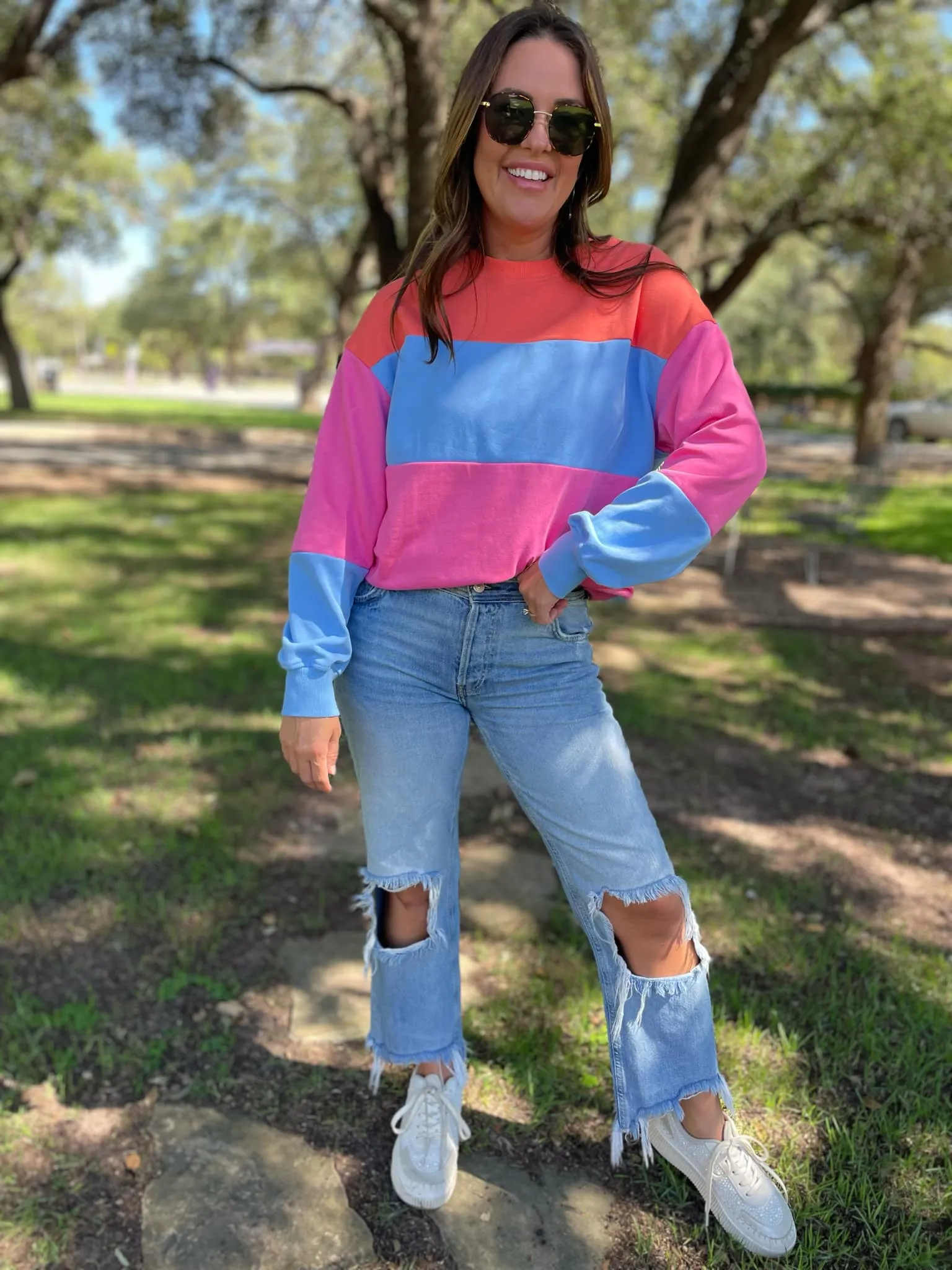 Hazel Blues® |  Finnley Colorblock Pullover in Four Colors