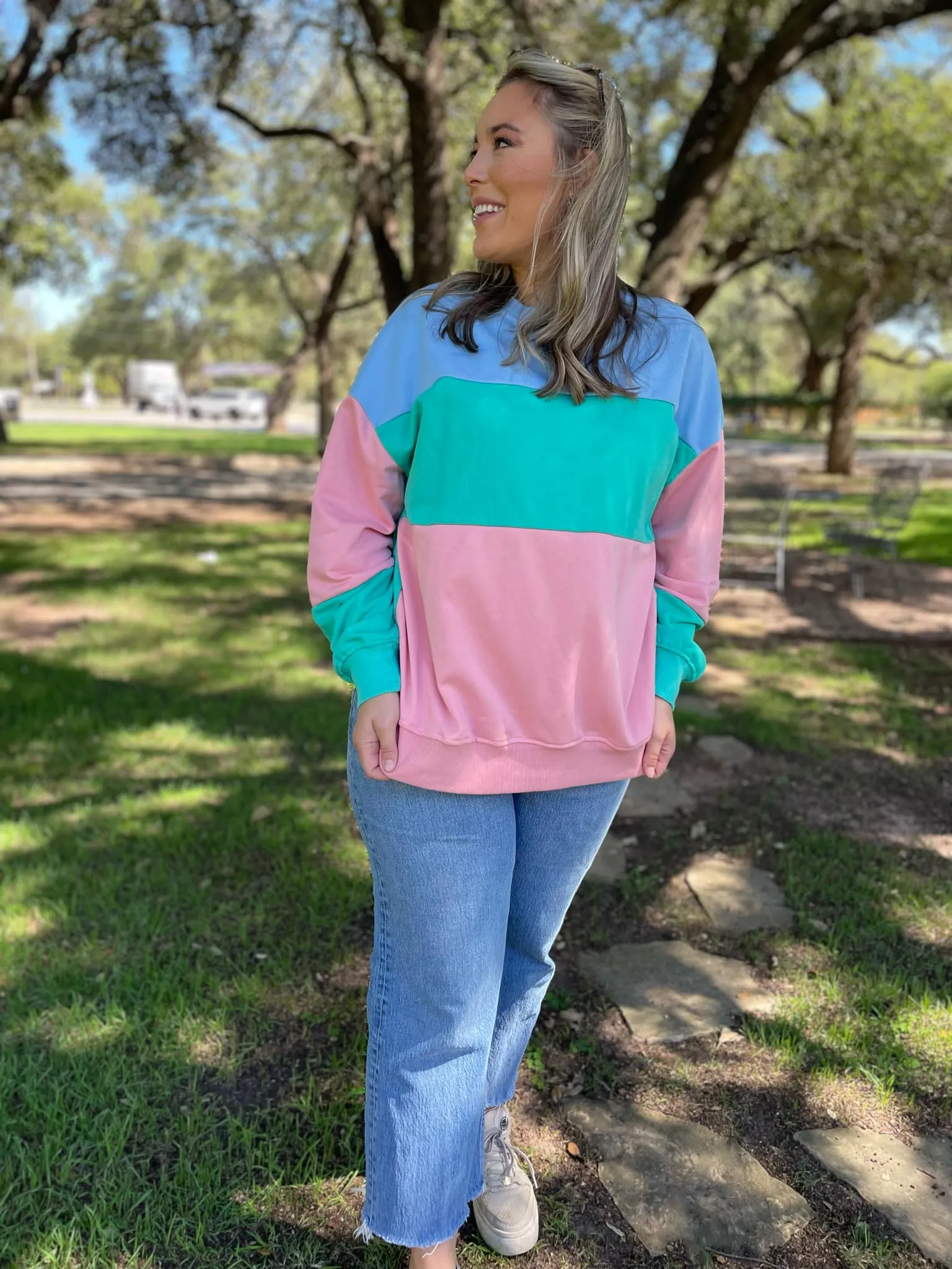 Hazel Blues® |  Finnley Colorblock Pullover in Four Colors
