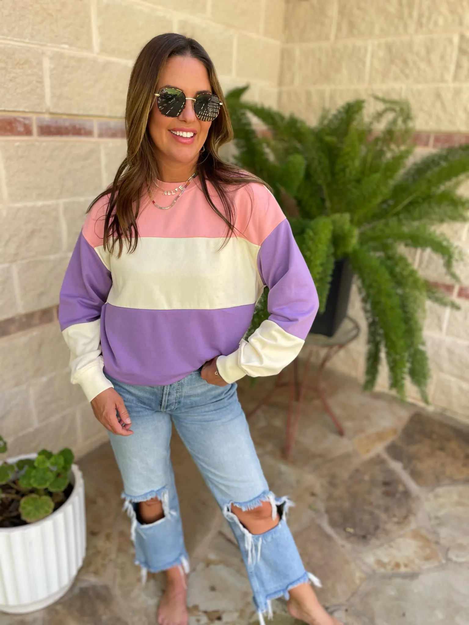 Hazel Blues® |  Finnley Colorblock Pullover in Four Colors