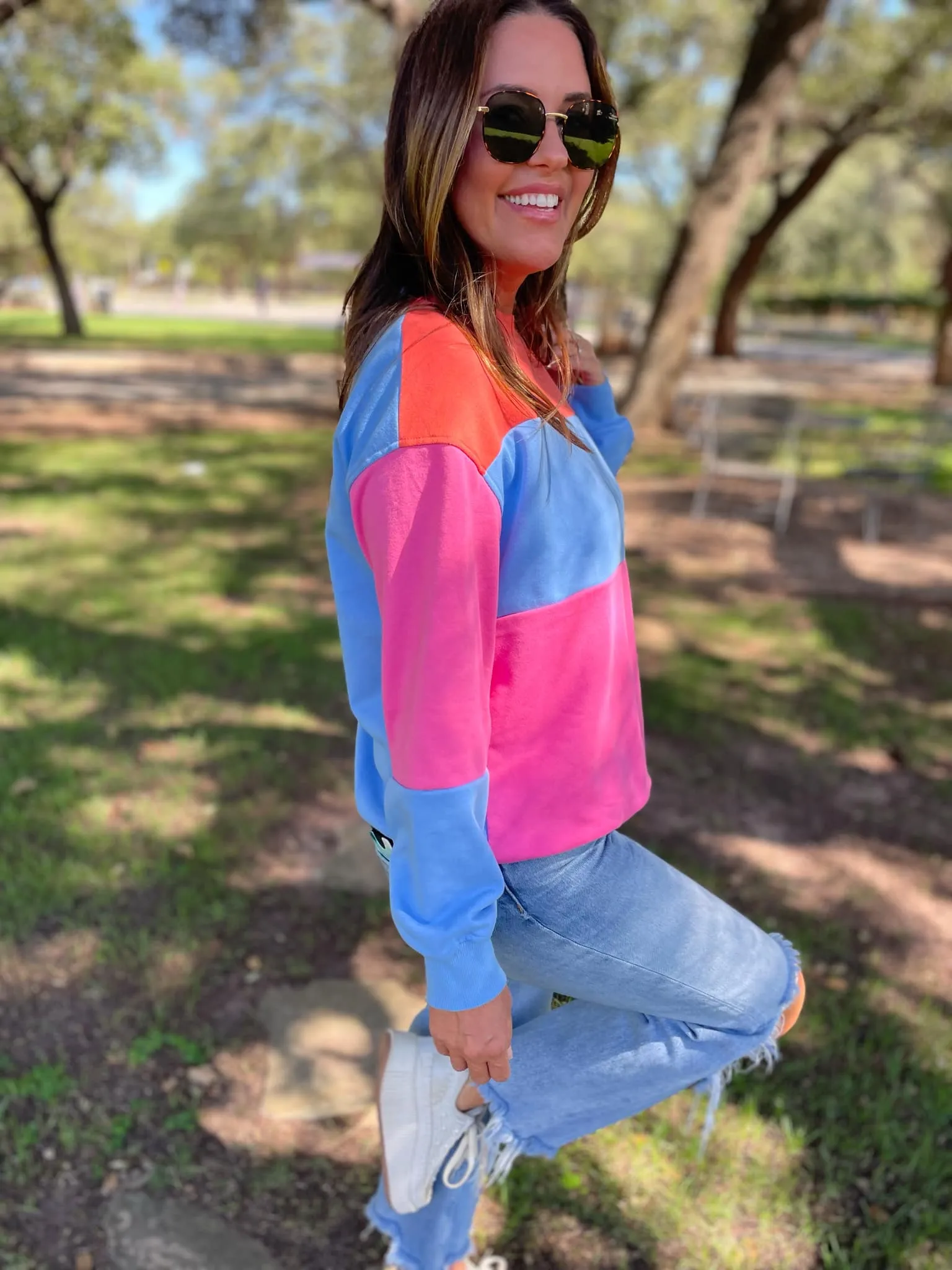 Hazel Blues® |  Finnley Colorblock Pullover in Four Colors