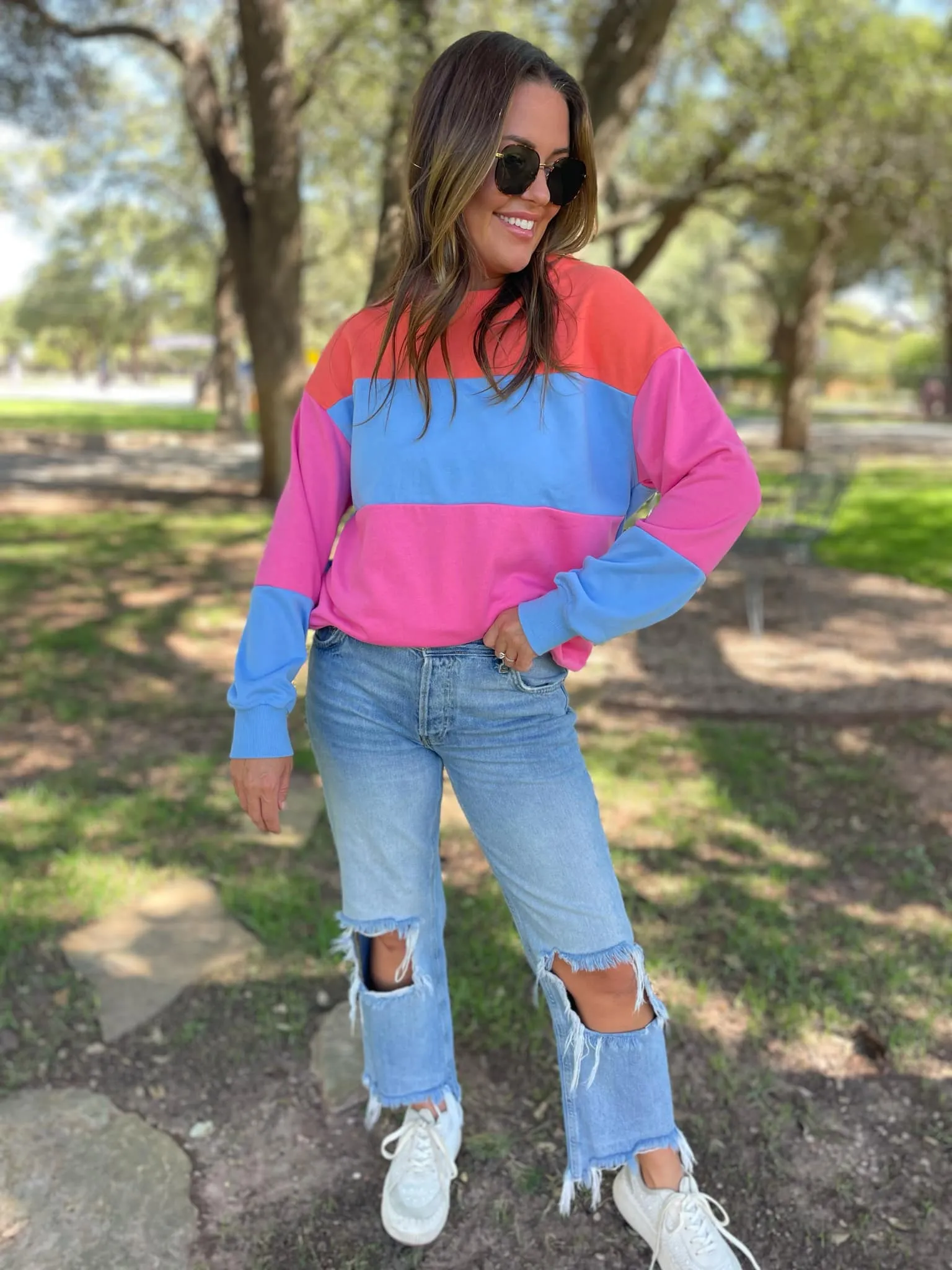 Hazel Blues® |  Finnley Colorblock Pullover in Four Colors