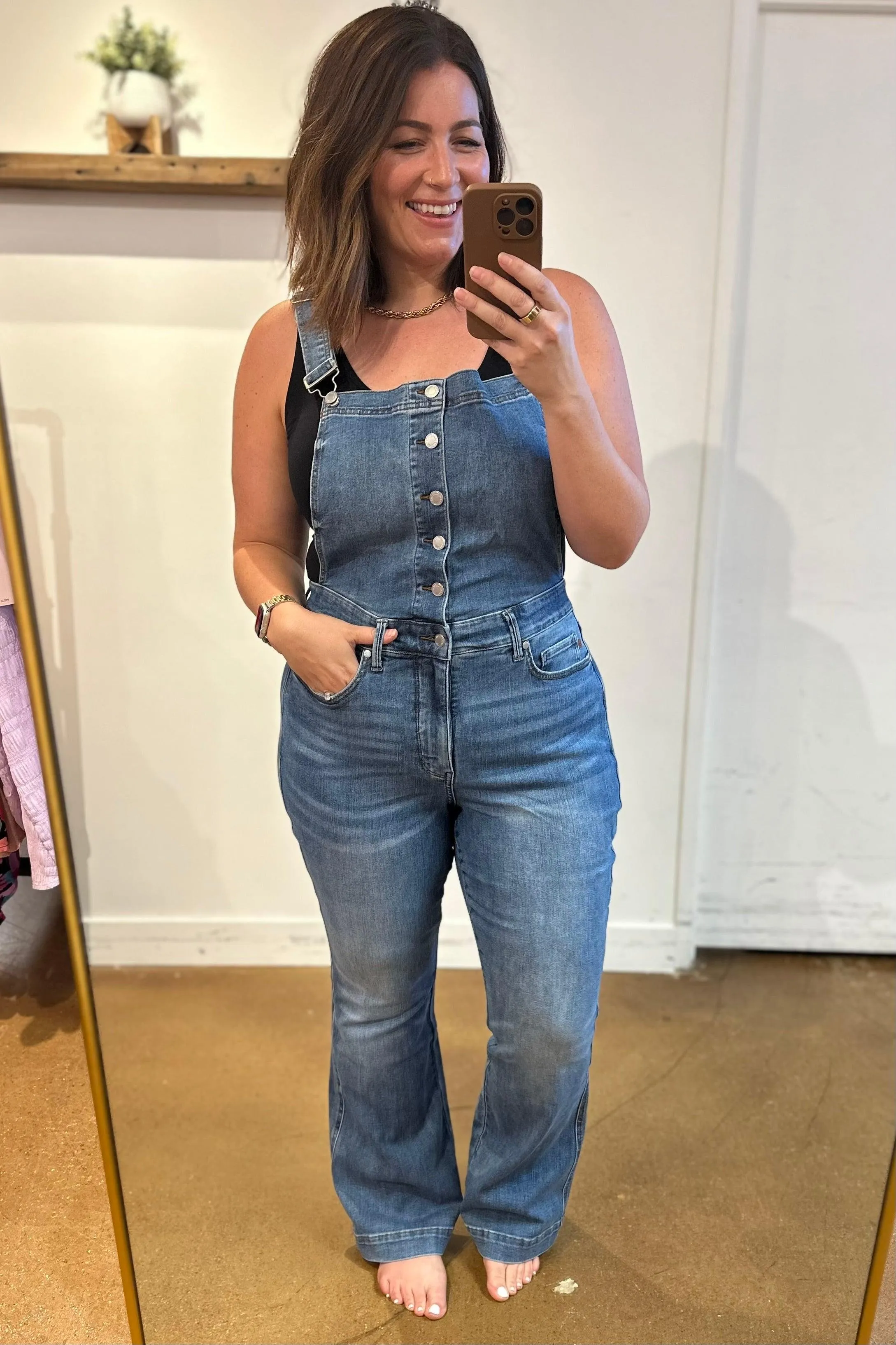 Hazel Blues® |  Izzy Control Top Retro Flare Overalls