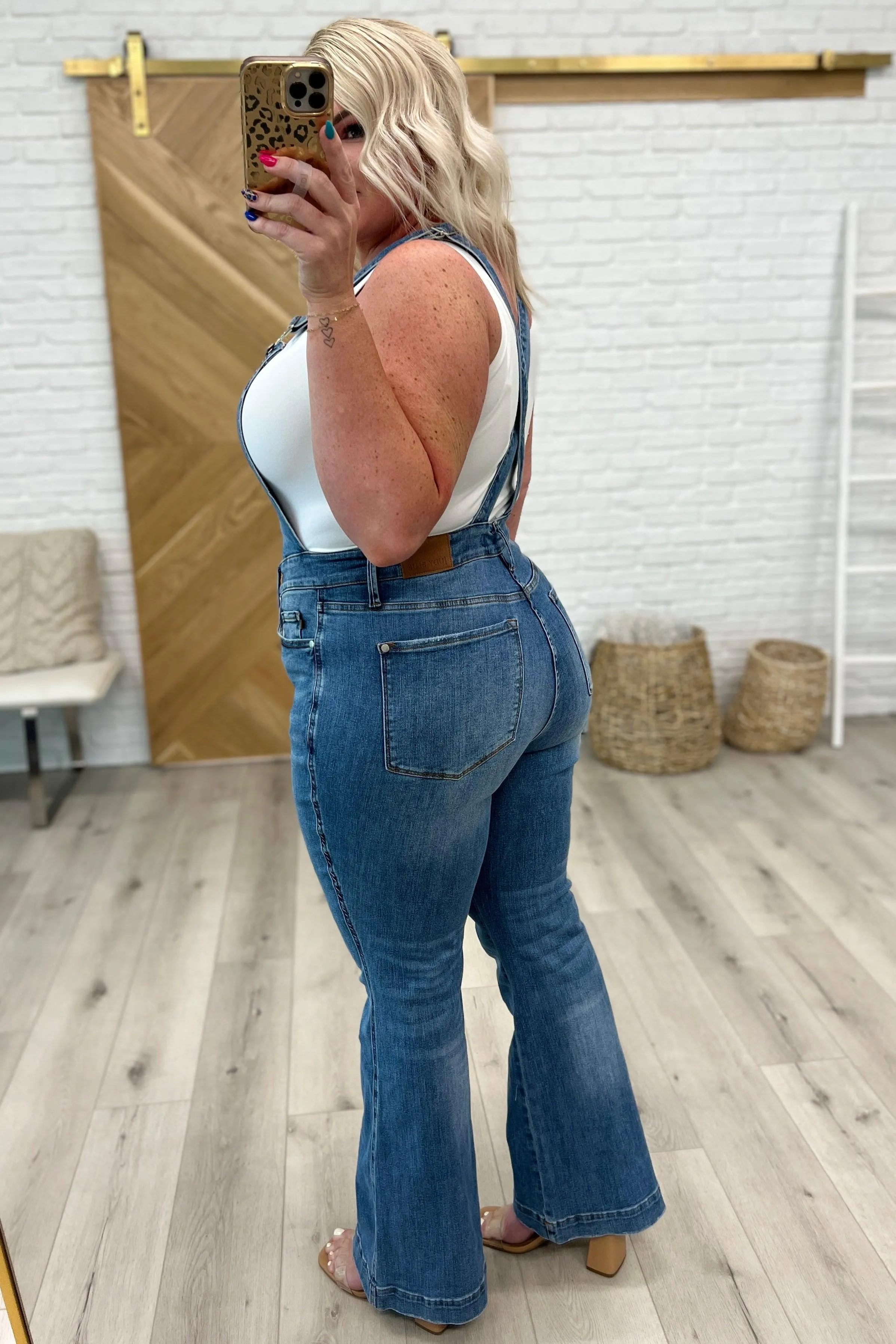 Hazel Blues® |  Izzy Control Top Retro Flare Overalls