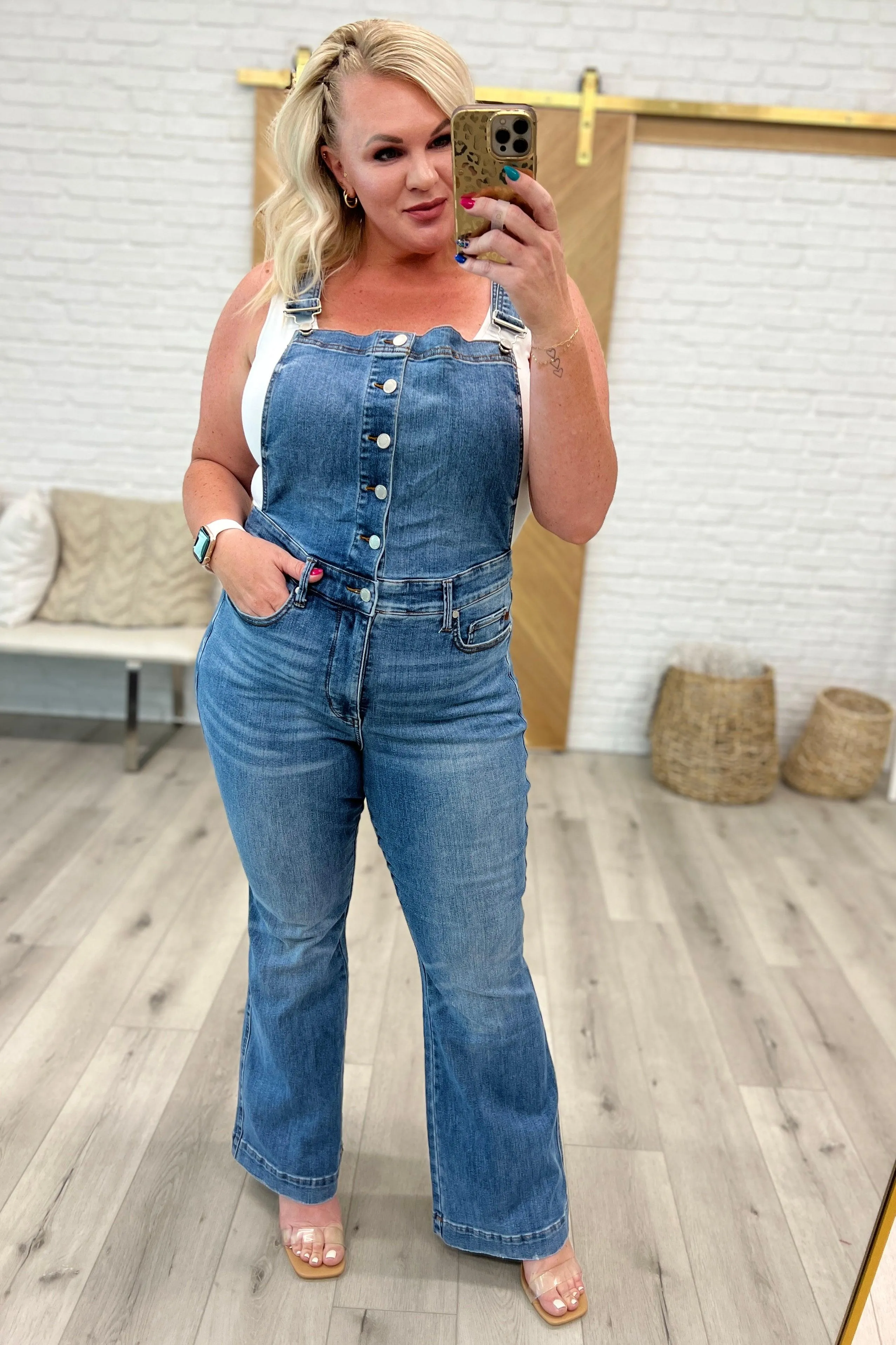 Hazel Blues® |  Izzy Control Top Retro Flare Overalls