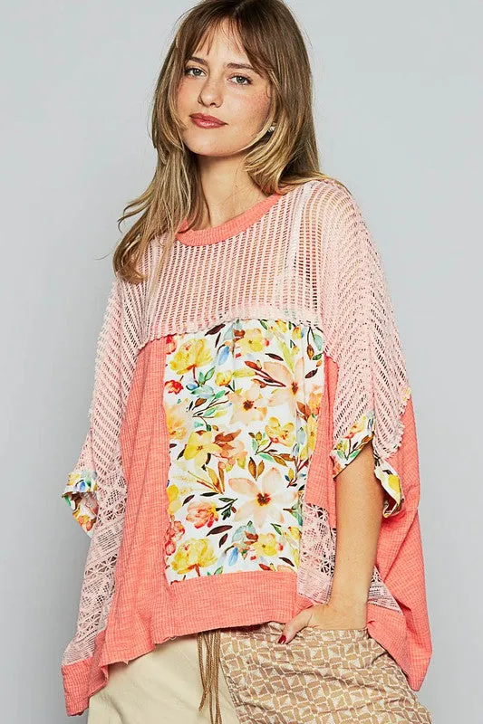 Hazel Blues® |  POL Hollow Out Floral Half Sleeve Knit Top