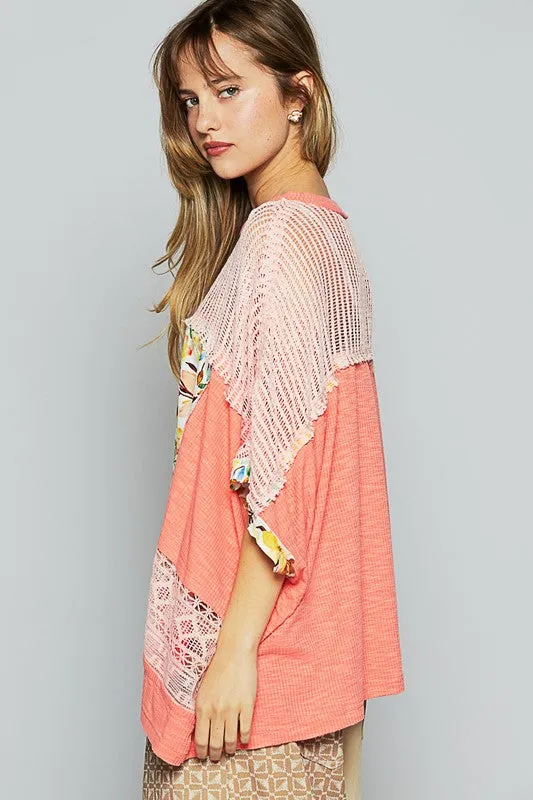 Hazel Blues® |  POL Hollow Out Floral Half Sleeve Knit Top