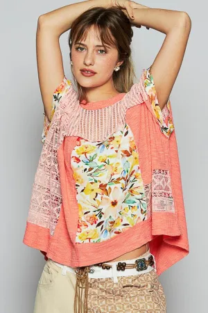Hazel Blues® |  POL Hollow Out Floral Half Sleeve Knit Top