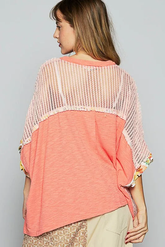Hazel Blues® |  POL Hollow Out Floral Half Sleeve Knit Top