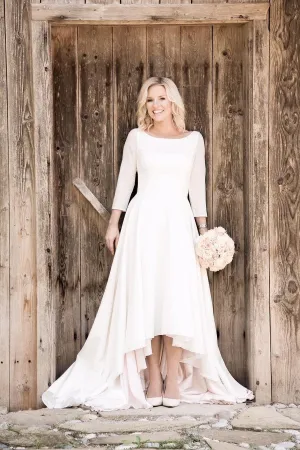 High Low Casual Wedding Dresses with 3/4 Sleeves