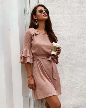 Independent Design Fashion Women's Autumn and Winter Cropped Sleeves Round Neck Dress