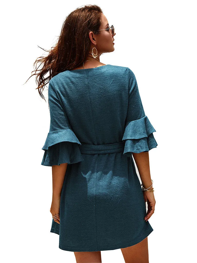 Independent Design Fashion Women's Autumn and Winter Cropped Sleeves Round Neck Dress