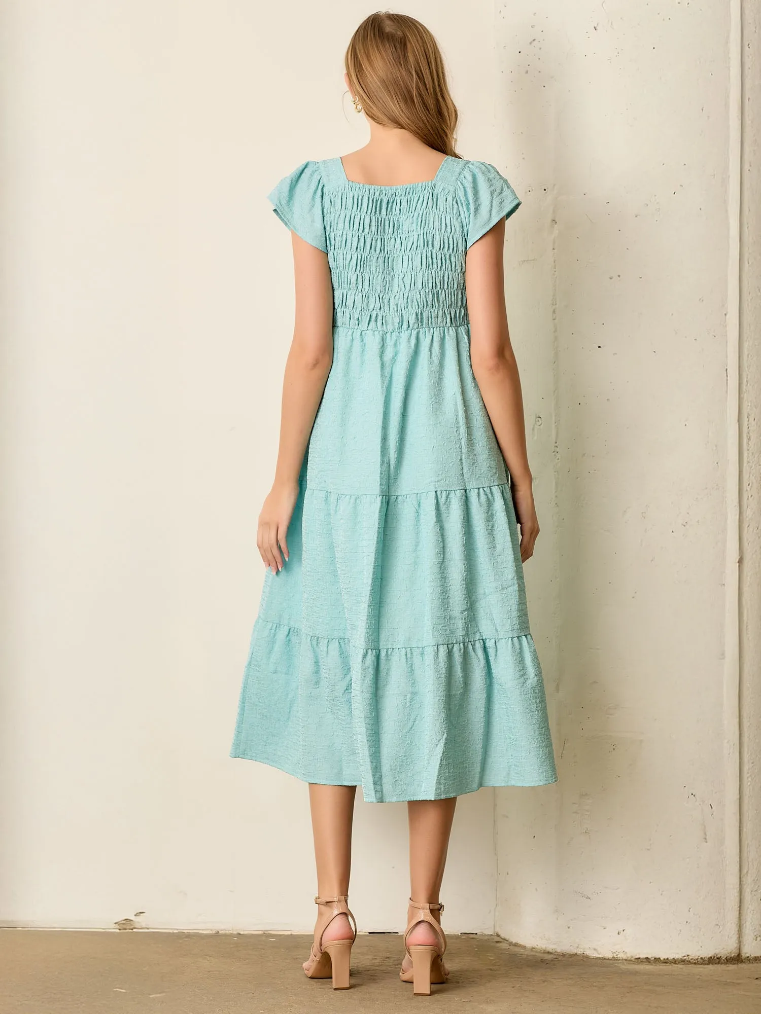 Jacquard Tiered Midi Sun Dress