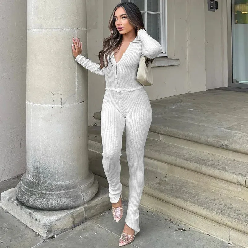 JazzHer Crochet Ribbed Knit Pants Sets For Women Two Peice Sets Outifits See-Through Hollow Out Knitted Tracksuit Streetwear 2023