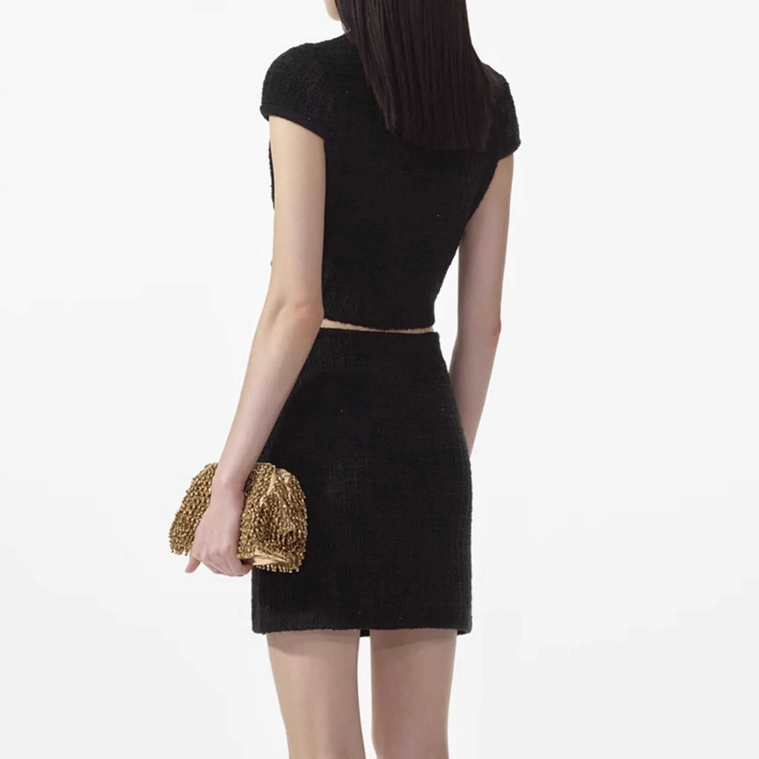jewel buttons knitted mini skirt in black