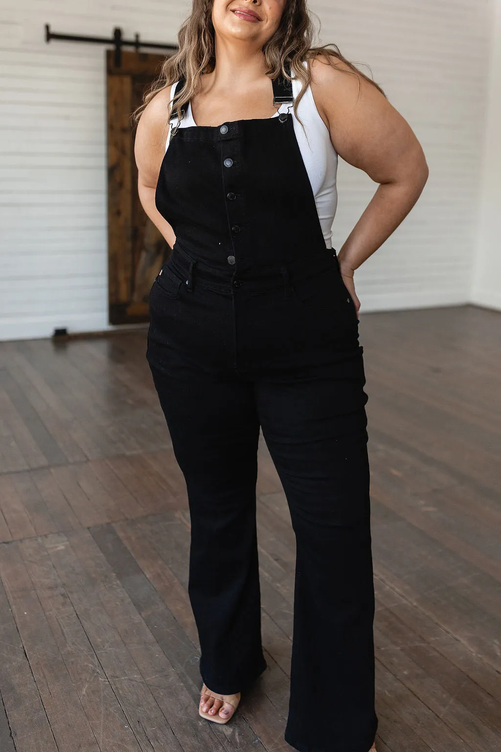 Judy Blue Tummy Control Retro Flare Overalls in Black