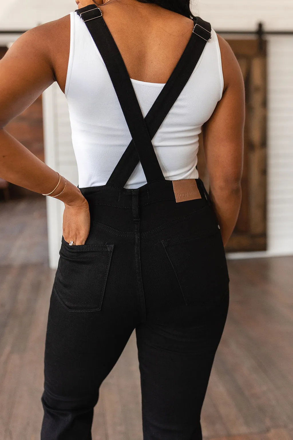 Judy Blue Tummy Control Retro Flare Overalls in Black