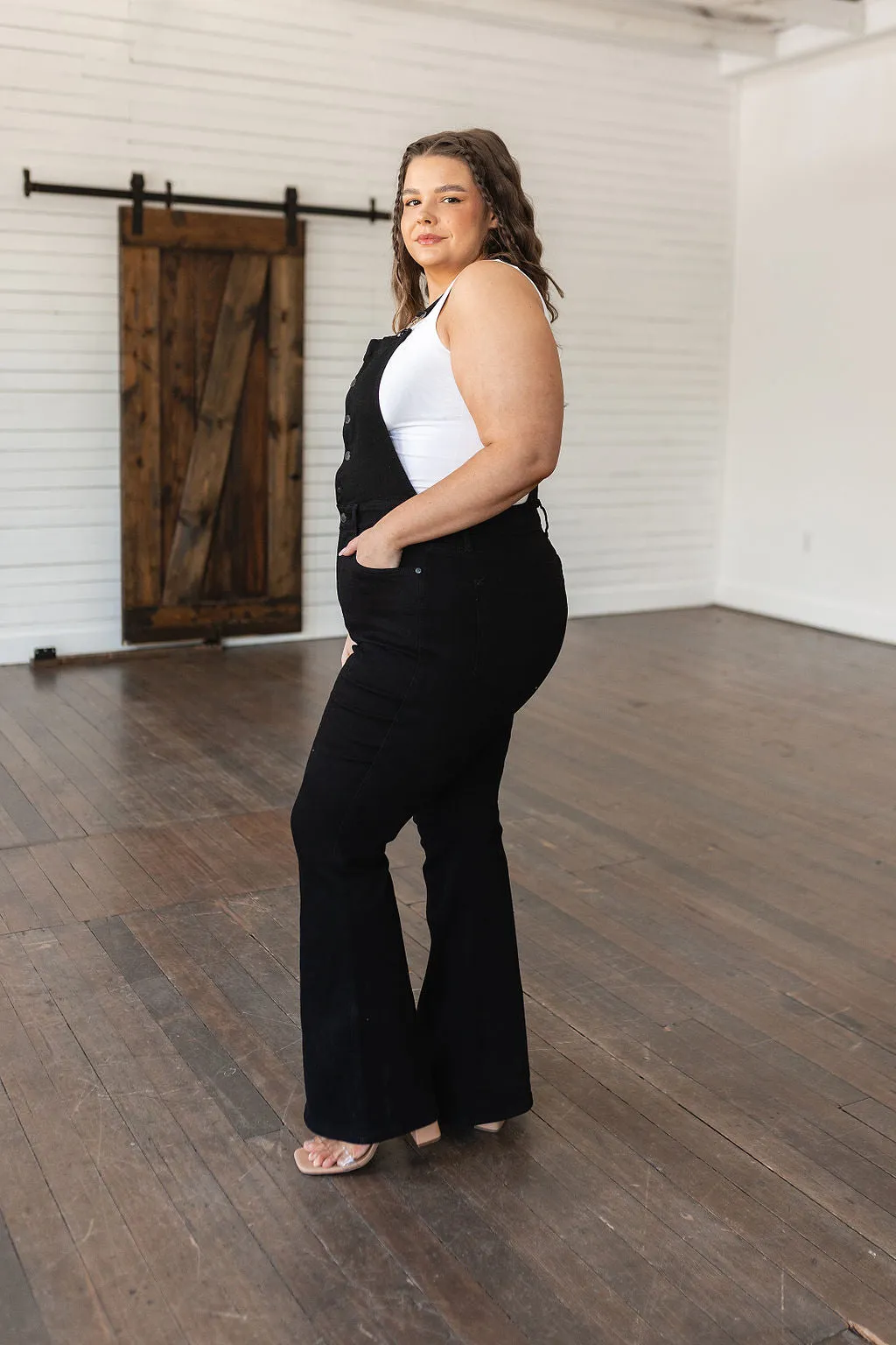 Judy Blue Tummy Control Retro Flare Overalls in Black