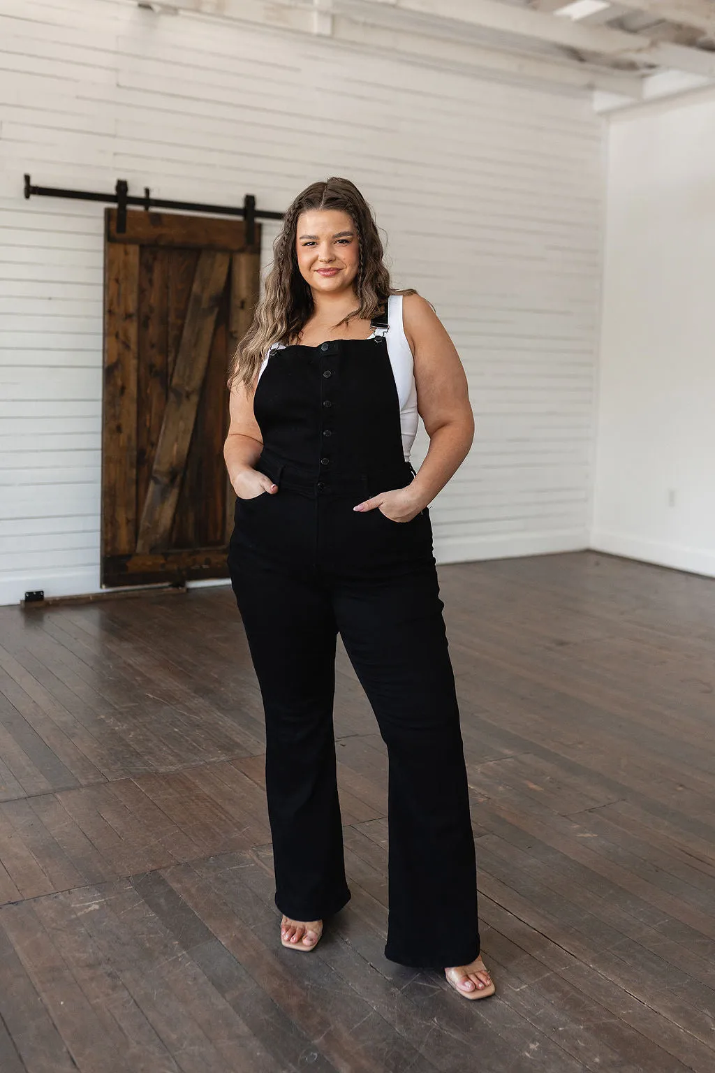 Judy Blue Tummy Control Retro Flare Overalls in Black