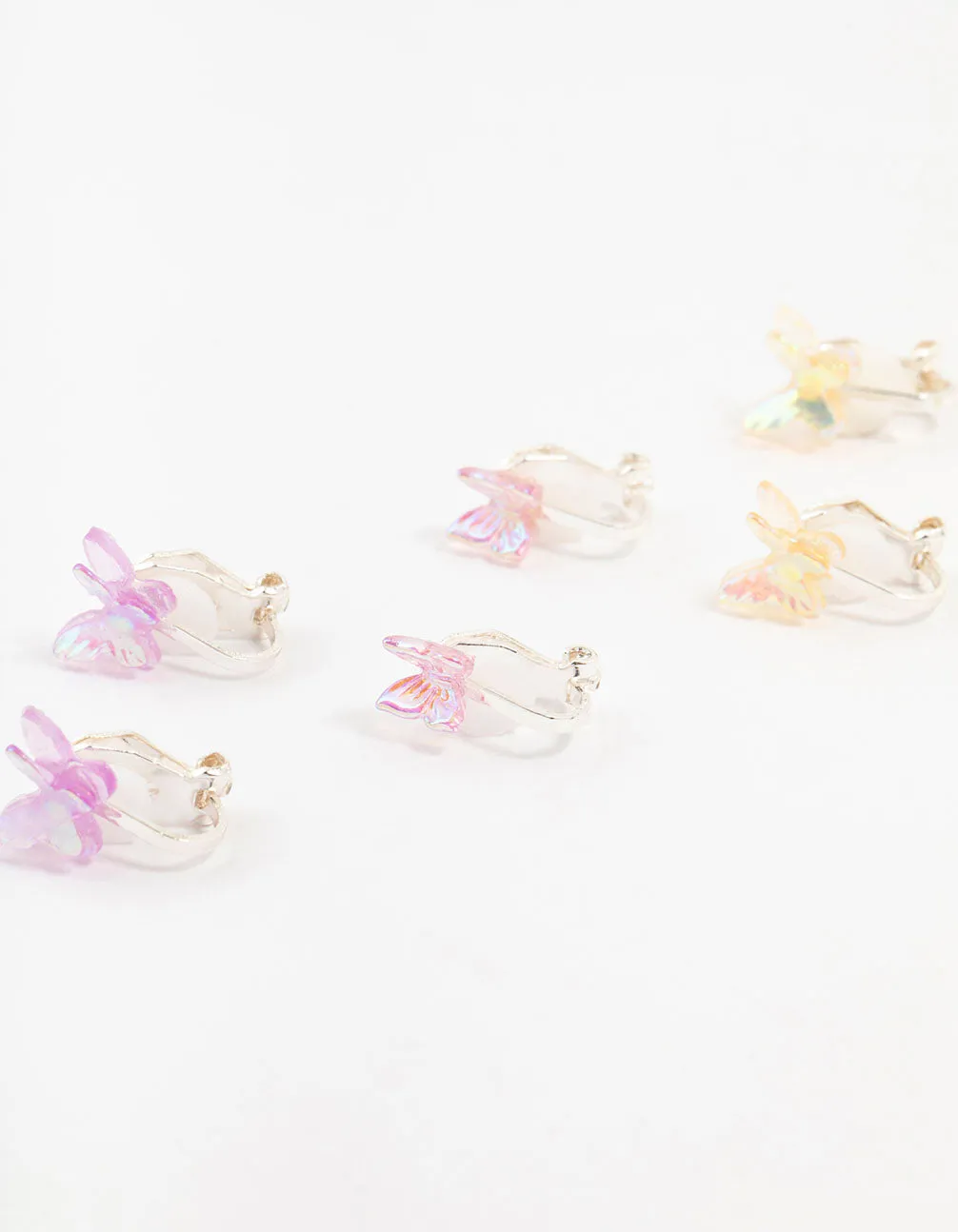 Kids Holographic Butterfly Silver Clip-On Earrings 5-Pack