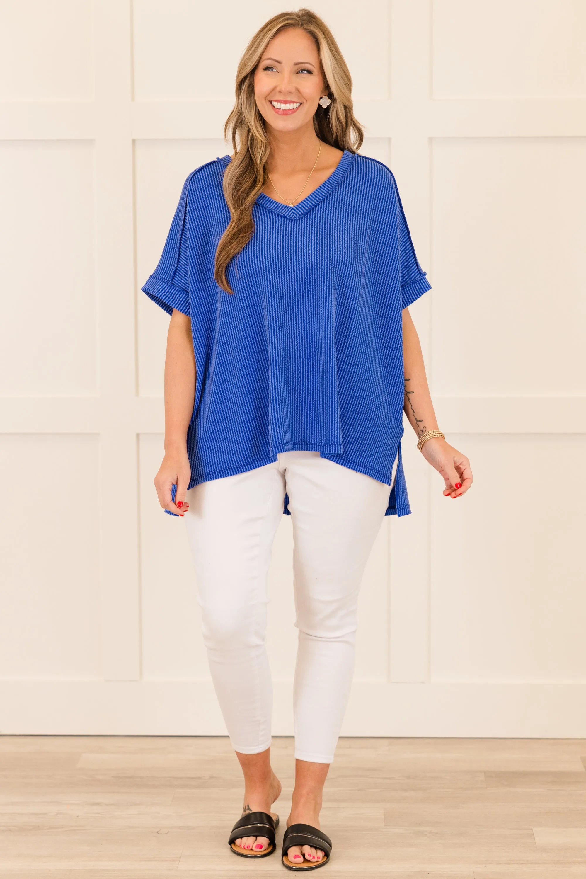 Knit Me Up Top, Bright Blue