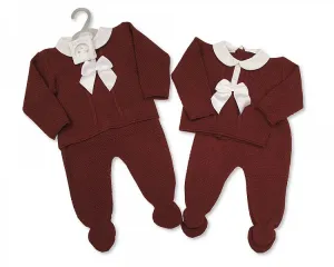 Knitted Baby 2 Pieces Pram Set with Bow and Lace (0-9 Months) Bw-10-1001